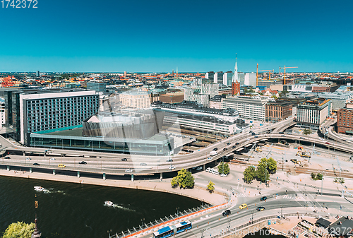 Image of Stockholm, Sweden. Elevated View Of St. Clara Or Saint Klara Church In Summer Sunny Modern Cityscape Skyline.