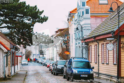 Image of Kuressaare, Estonia. Famous Old Buildings Houses In Kauba Street.