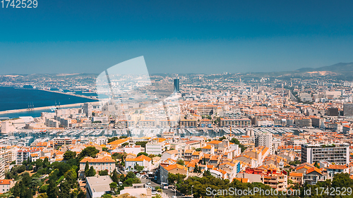 Image of Marseille, France. Elevated View Of Cityscape. Residential Districts And Streets Under Sunny Summer Sky
