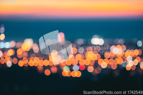 Image of Blurred Bokeh Architectural Urban Backdrop. Background With Urban Defocused Lights