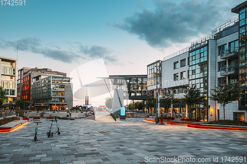 Image of Oslo, Norway. Residential Multi-storey Houses In Aker Brygge District In Summer Evening. Famous And Popular Place.