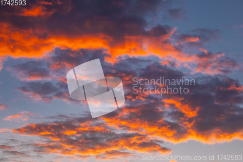 Image of Sunrise Bright Dramatic Sky. Scenic Colorful Sky At Dawn. Sunset Sky Natural Abstract Background In Blue Pink Red Orange Colors