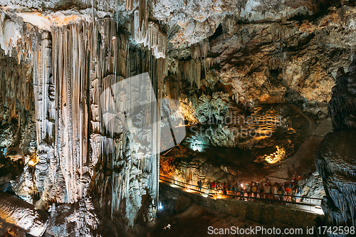 Image of Nerja, Spain. Cuevas De Nerja - Famous Caves. Natural Landmark And One Of The Top Tourist Attractions In Spain. Different Rocks, Stalactites And Stalagmites In Nerja Caves