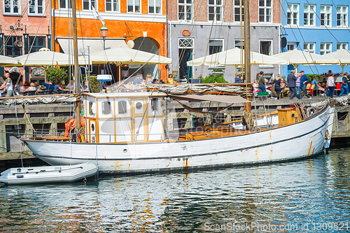 Image of Old sailboat moored by Nyhavn