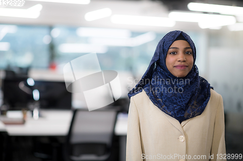 Image of Portrait of black muslim female software developer