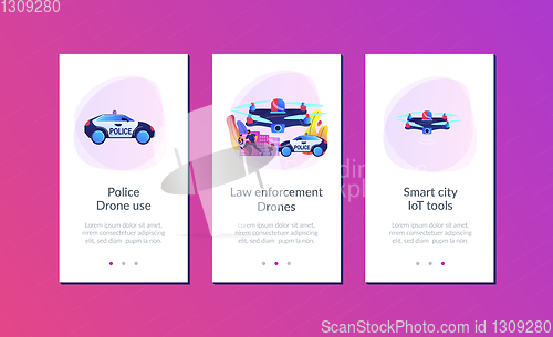 Image of Law enforcement drones app interface template.