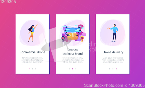 Image of Drone delivery app interface template.
