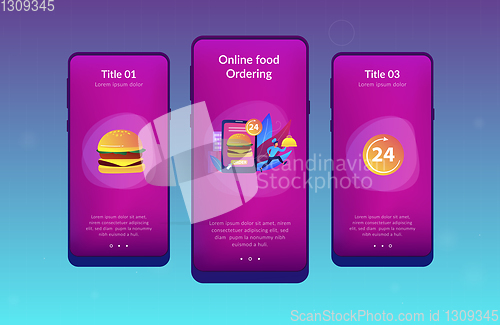 Image of Food delivery service app interface template.