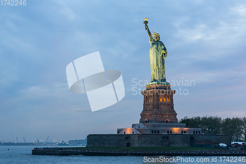 Image of Statue of Liberty at dusk, New York City, USA