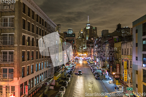 Image of Chinatown at night, New York City, United States of America.