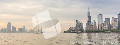 Image of Panoramic view of Lower Manhattan and Jersey City, New York City, USA