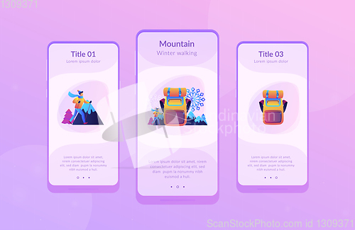 Image of Winter hiking app interface template.