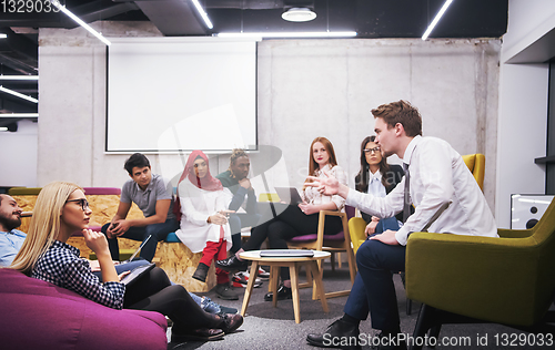 Image of Multiethnic startup business team having meeting