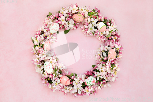 Image of Easter Wreath with Apple Blossom and Decorated Eggs  