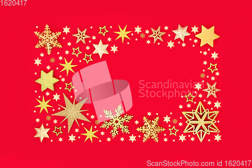 Image of Christmas Background Border with Stars and Snowflakes