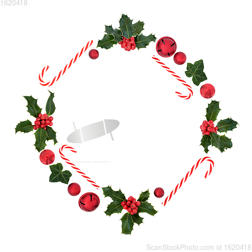 Image of Abstract Candy Cane Wreath with Holly and Baubles