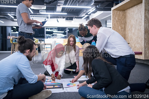 Image of black muslim woman having meeting with Multiethnic  startup busi