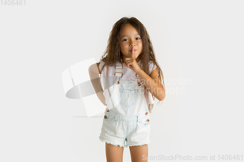 Image of Portrait of little girl isolated on white studio background