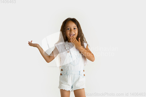 Image of Portrait of little girl isolated on white studio background