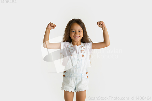 Image of Portrait of little girl isolated on white studio background