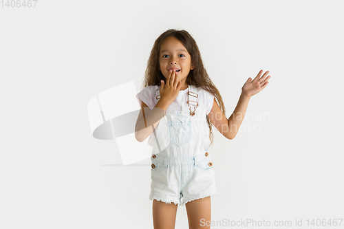 Image of Portrait of little girl isolated on white studio background