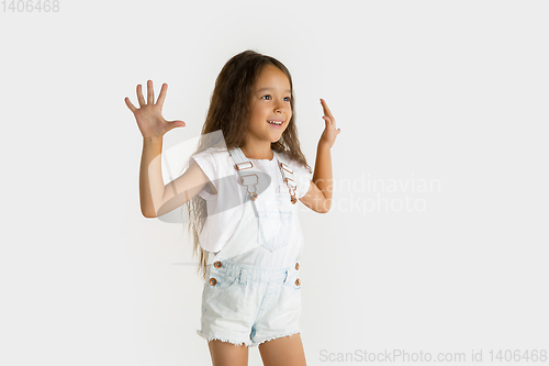 Image of Portrait of little girl isolated on white studio background