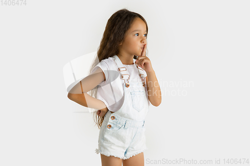 Image of Portrait of little girl isolated on white studio background