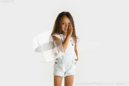 Image of Portrait of little girl isolated on white studio background