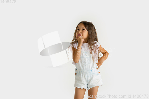 Image of Portrait of little girl isolated on white studio background