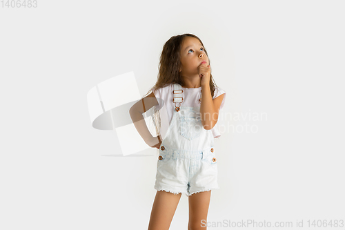 Image of Portrait of little girl isolated on white studio background