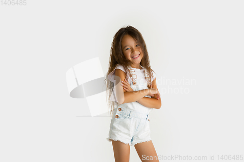 Image of Portrait of little girl isolated on white studio background