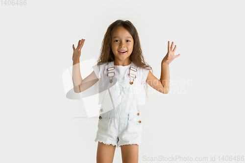 Image of Portrait of little girl isolated on white studio background