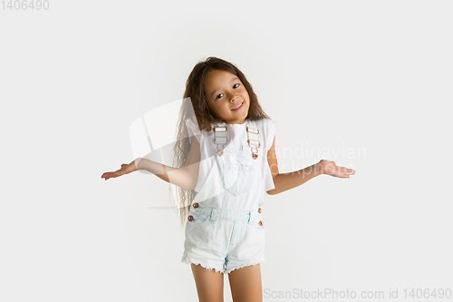 Image of Portrait of little girl isolated on white studio background