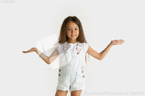 Image of Portrait of little girl isolated on white studio background