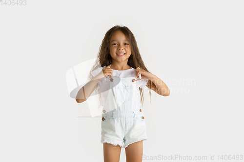 Image of Portrait of little girl isolated on white studio background
