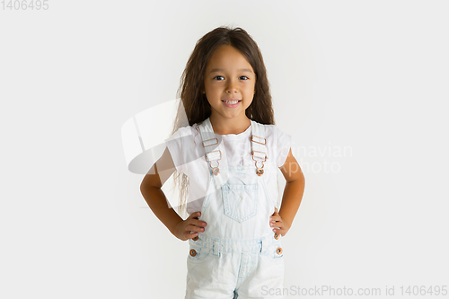 Image of Portrait of little girl isolated on white studio background