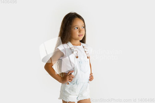 Image of Portrait of little girl isolated on white studio background