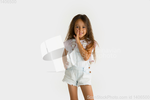 Image of Portrait of little girl isolated on white studio background