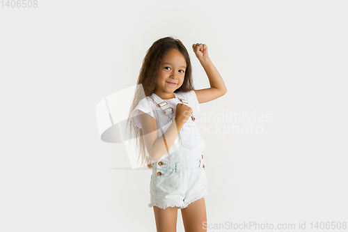 Image of Portrait of little girl isolated on white studio background