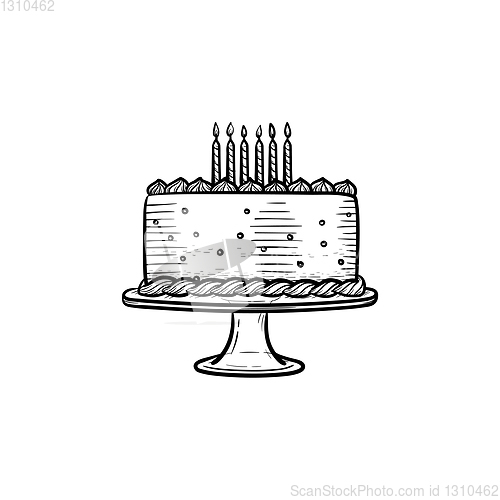 Image of Birthday cake hand drawn sketch icon.