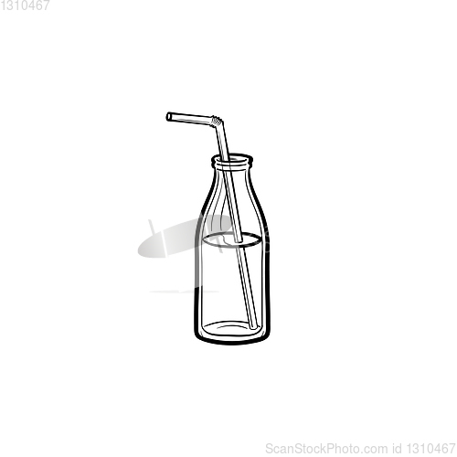 Image of Glass bottle of milkshake with straw line icon.