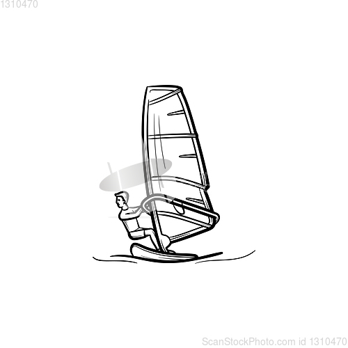Image of Wind surfing hand drawn sketch icon.
