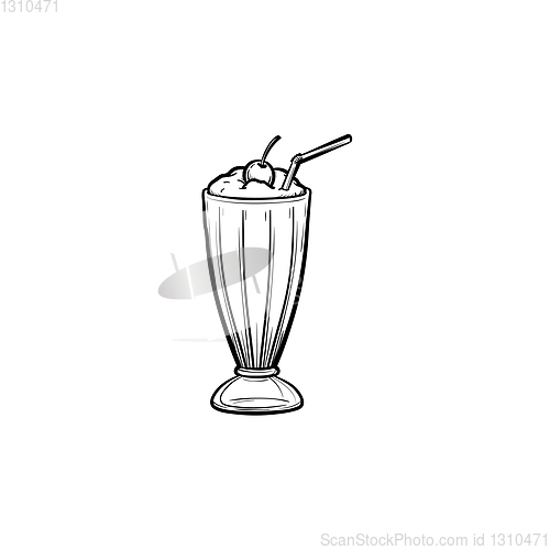 Image of Milk cocktail in tall glass hand drawn sketch icon