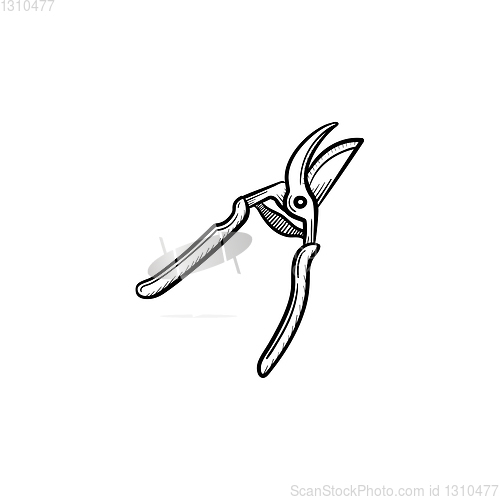 Image of Garden pruner hand drawn sketch icon.