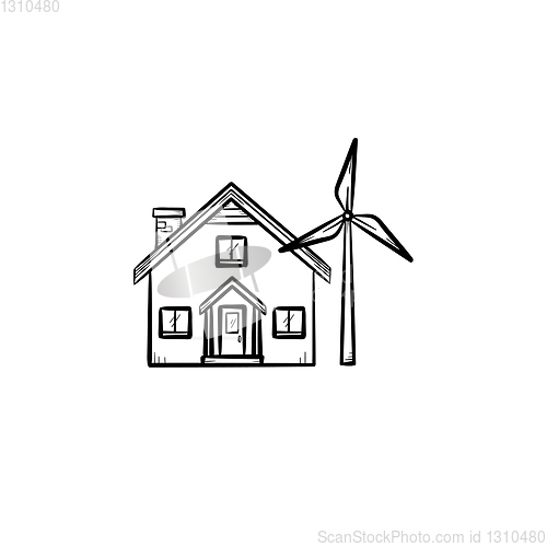 Image of House with wind generator hand drawn icon.