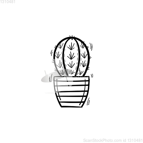 Image of Cactus in a pot hand drawn sketch icon.