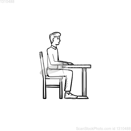 Image of Student sitting at the desk hand drawn sketch icon