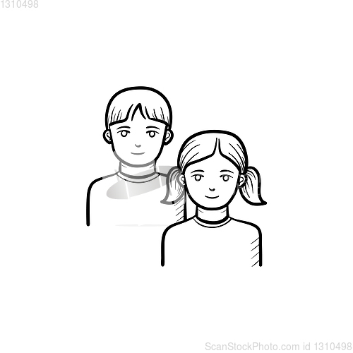 Image of Girl and boy hand drawn sketch icon.