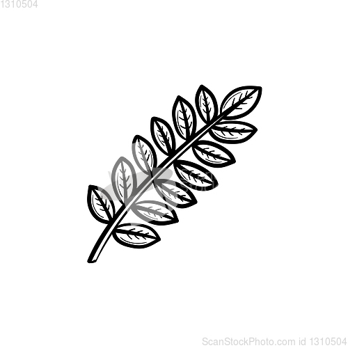 Image of Leaves on branch hand drawn sketch icon.