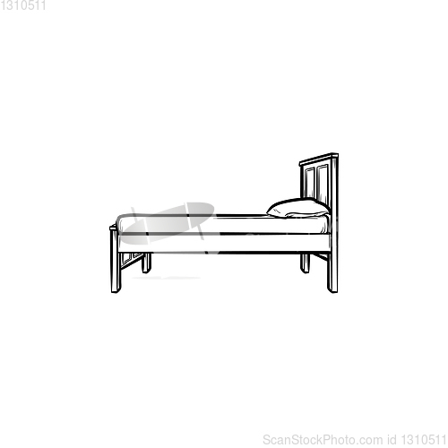 Image of Bed with pillow hand drawn sketch icon.